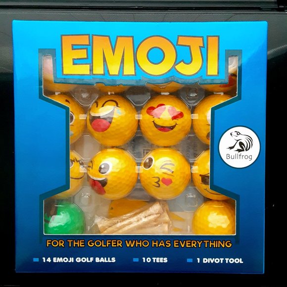 Emoji Golf Balls- Set of 14 Plus 10 Tees & 1 Divot Tool, By Bullfrog - Picture 1 of 7